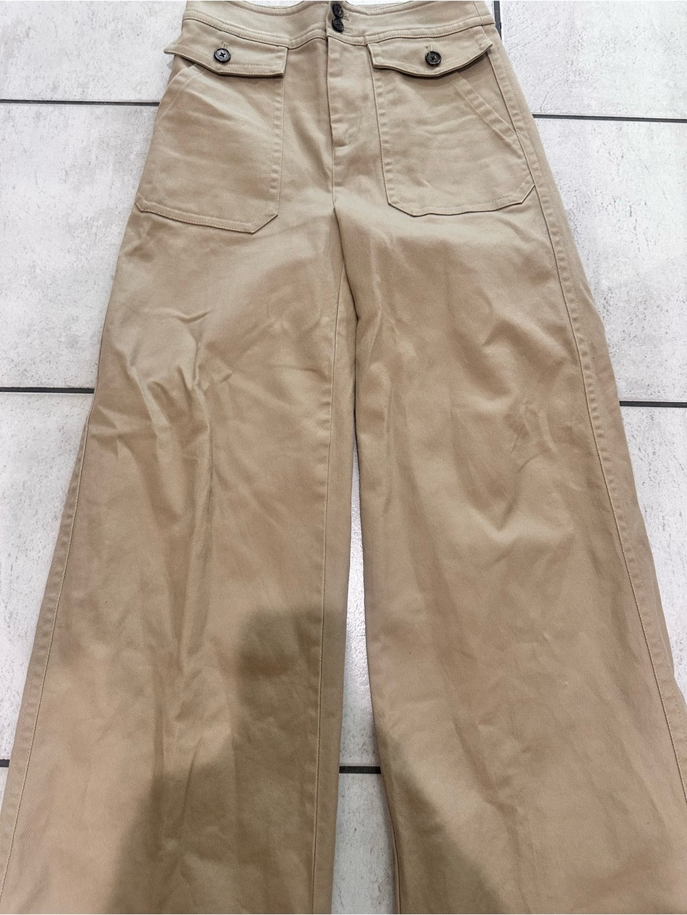 J. Crew Women’s Wide Leg Cotton Twill Pants Khaki High Rise Trousers - Picture 6 of 12